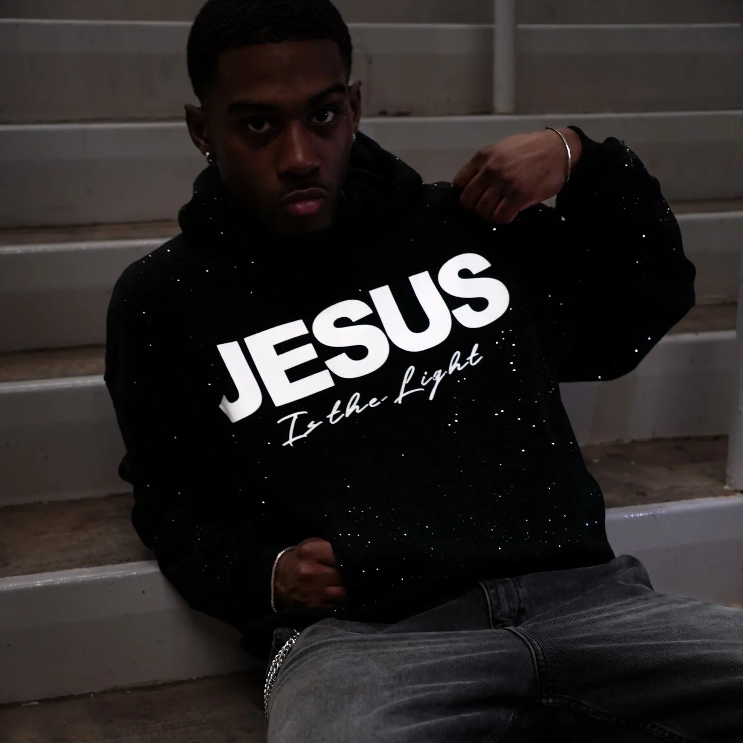 "Jesus Is The Light" Rhinestone Hoodie